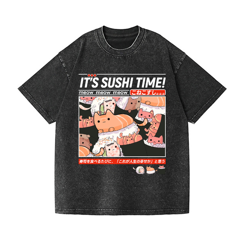 Cat Sushi Vintage Wash Japanese Design T-Shirt