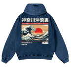 Kanagawa Ukiyo-e Great Wave Vintage Washed Cotton Back Art Hoodie