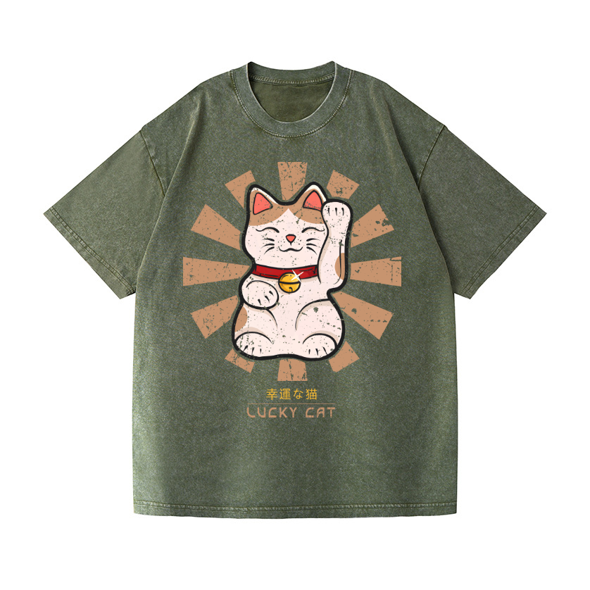 Lucky Cat Vintage Wash Japanese Design T-Shirt