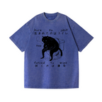 Black Cat Vintage Wash Japanese Design T-Shirt