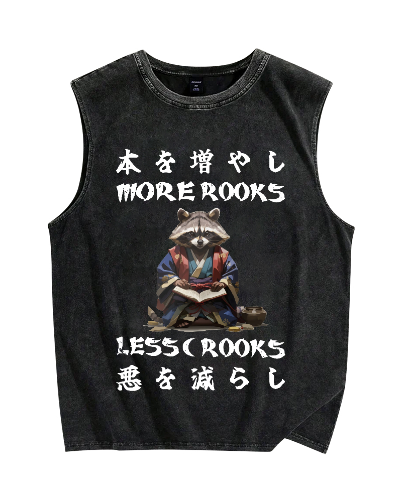 More Books Less Crooks Raccoon Vintage Distressed Washed Tank Top