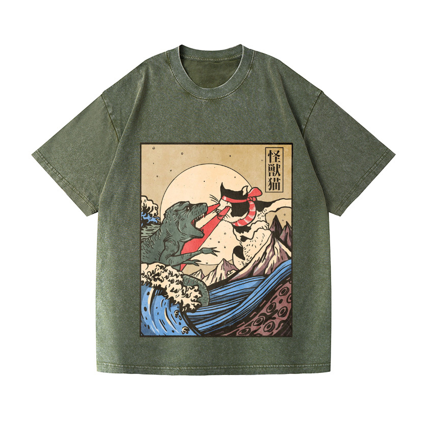 Cat Vintage Wash Japanese Design T-Shirt