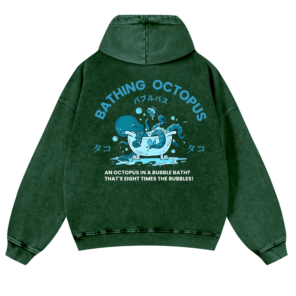Bubble Bath Octopus Vintage Washed Cotton Back Art Hoodie