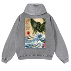 Octopus Ukiyoe Vintage Washed Cotton Back Art Hoodie