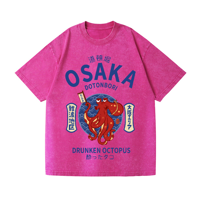 Osaka Dotonbori Drunken Octopus Vintage Wash Japanese Design T-Shirt