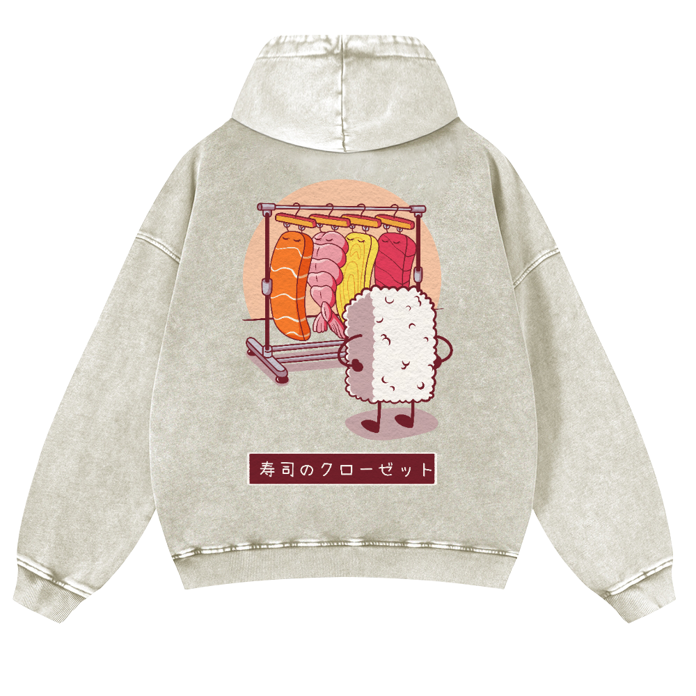 Sushi Vintage Washed Cotton Back Art Hoodie