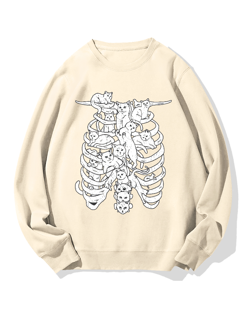 Cat & Skeleton Cotton Sweatshirt