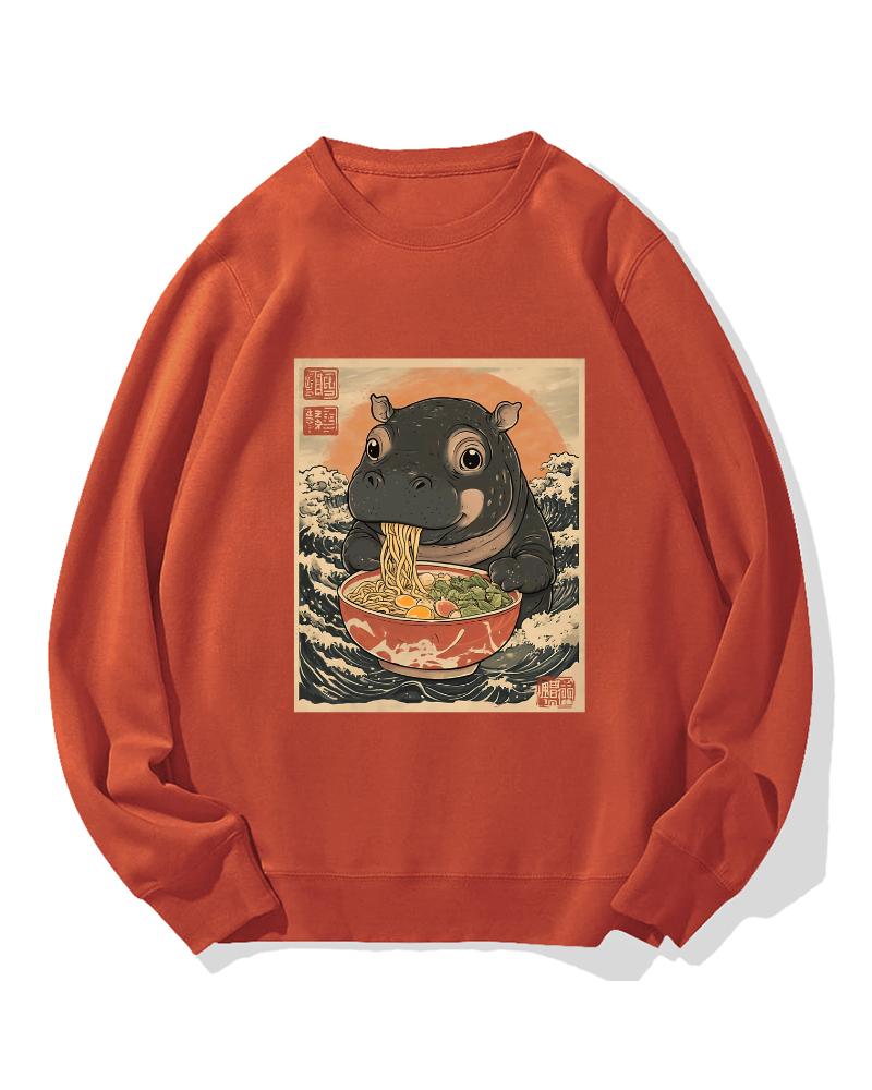 Hippo eating ramen Cotton Sweatshirt