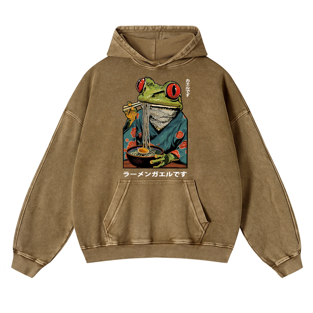 Frog Ramen Vintage Washed Thick Cotton Hoodie