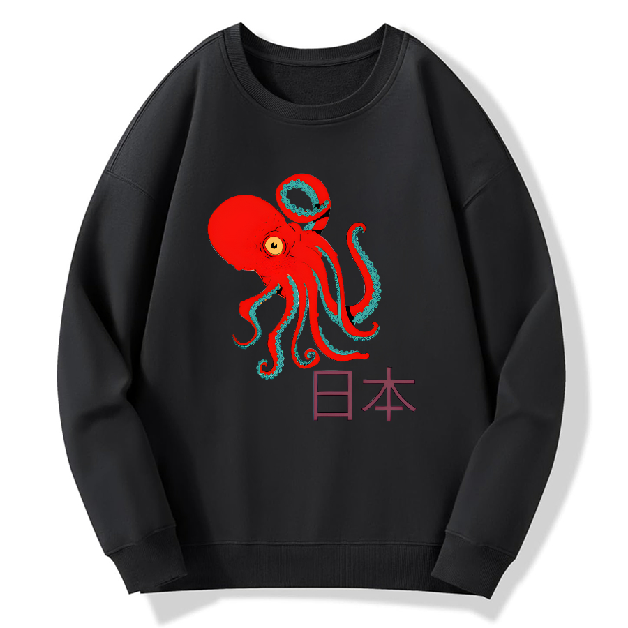 Japan Octopus Cotton Pullover Sweatshirt