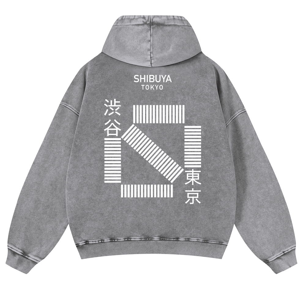 Shibuya Tokyo Vintage Washed Cotton Back Art Hoodie