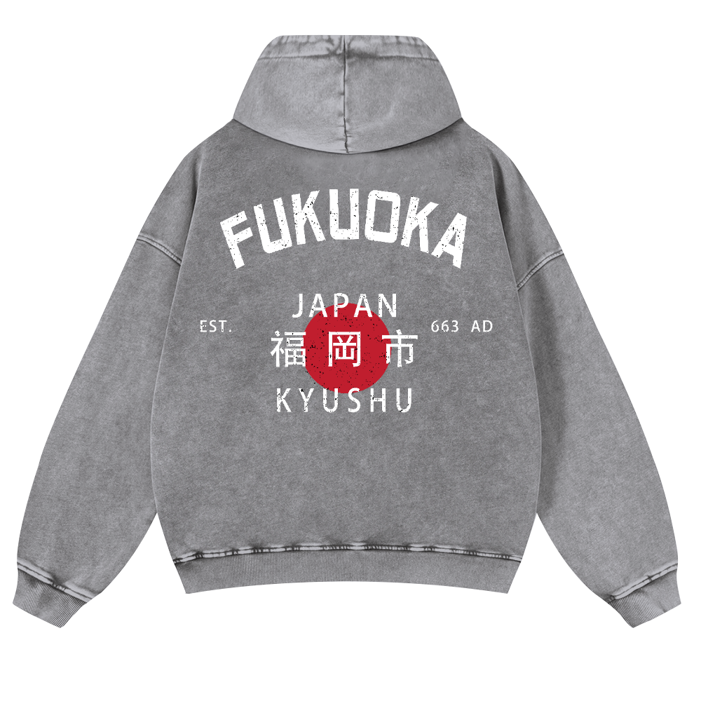 Fukuoka Japan Kyushu Vintage Washed Cotton Back Art Hoodie
