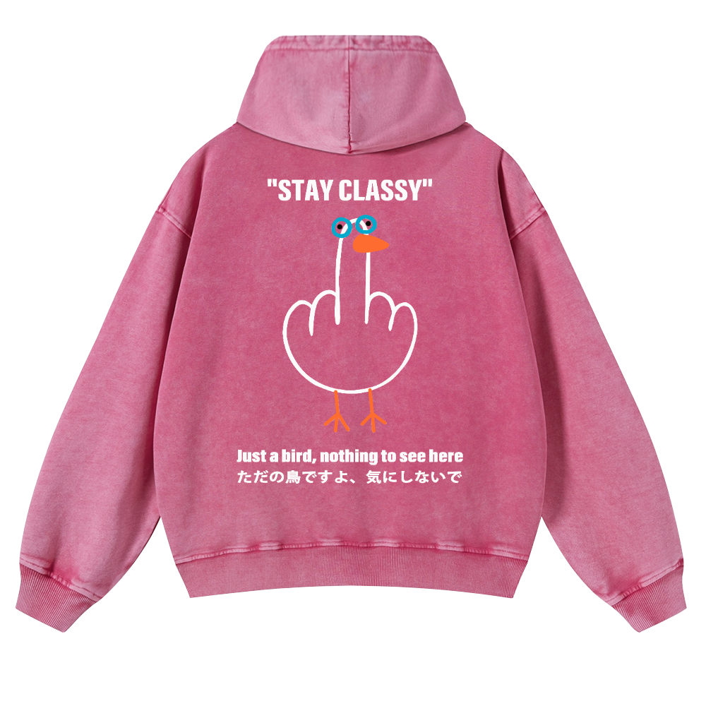 Stay Classy Bird Vintage Washed Cotton Back Art Hoodie
