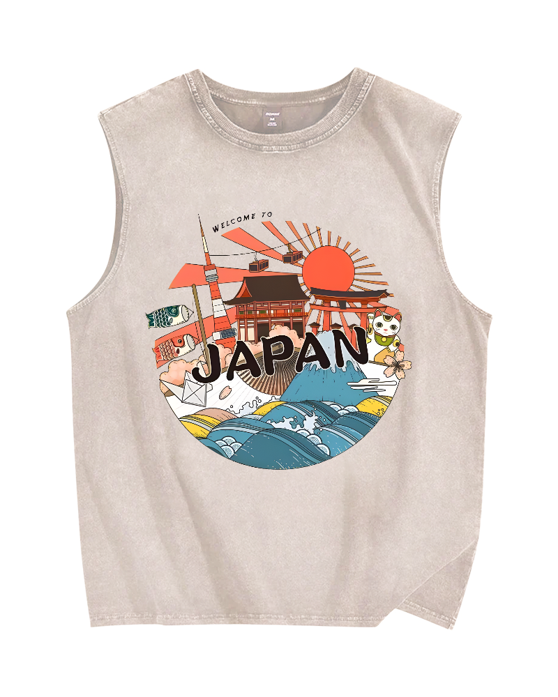 Welcome to Japan Poster Vintage Distressed Washed Tank Top