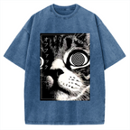Psychedelic Cat Gothic Art Funny Cat Vintage Washed T-shirt