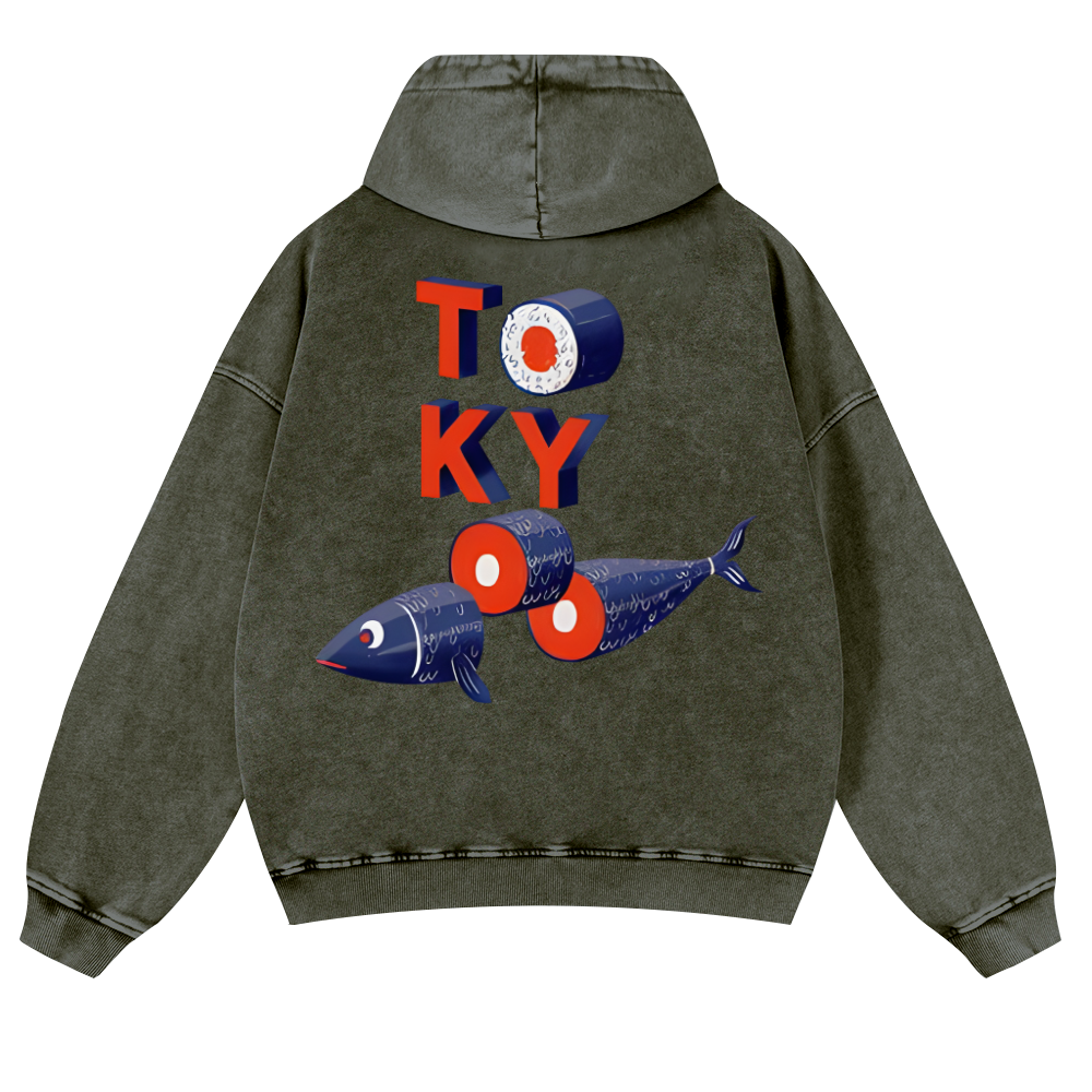 Tokyo Fish Vintage Washed Cotton Back Art Hoodie