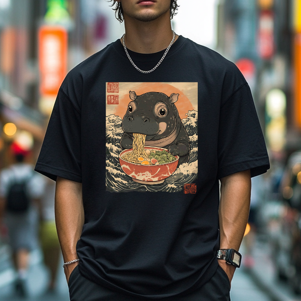 Hippo Ramen Ukiyoe Japanese Style Classic Tee
