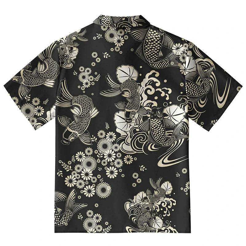 Elegant Koi Floral Aloha Hawaiian Shirt