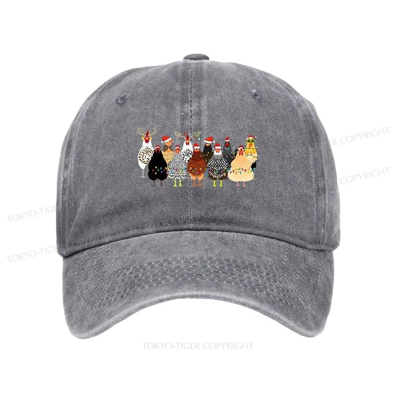A Flock Of Christmas Chickens Washed Cap