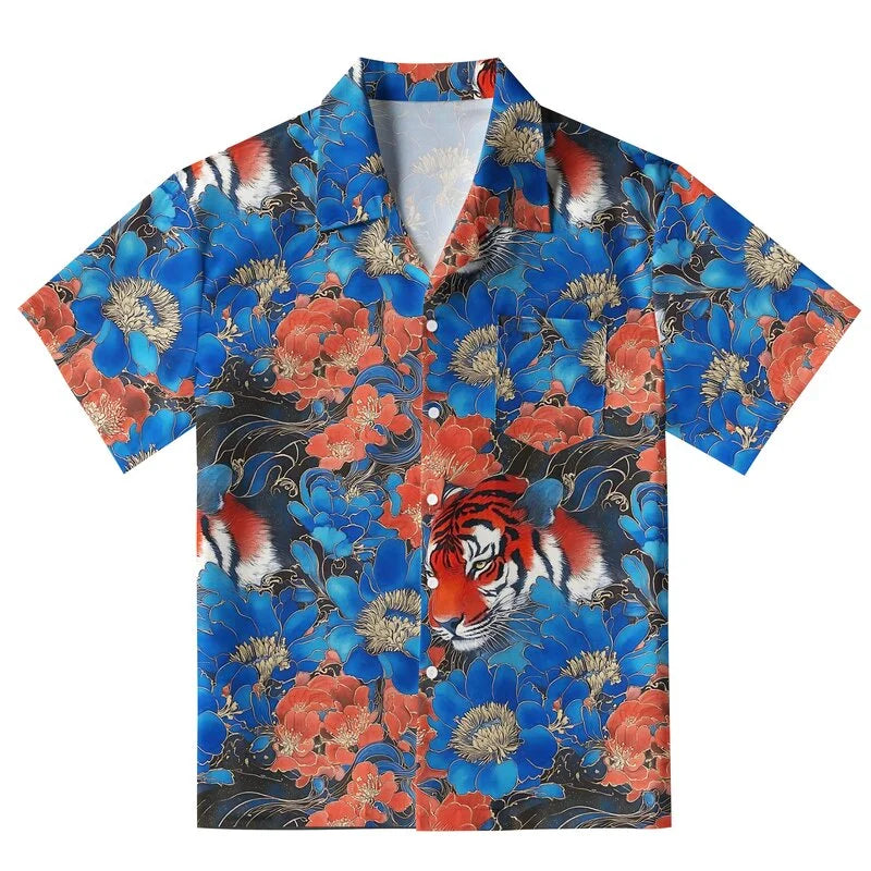 Tiger Among Flowers Aloha Hawaiian Shirt