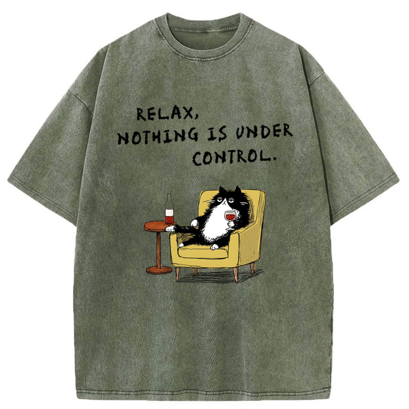 Unisex Unavailable Cat: Nothing Is Under Control Washed T-Shirt