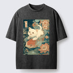 Unisex Cat And Koi Washed T-Shirt