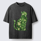 Unisex Clover Cat Washed T-Shirt