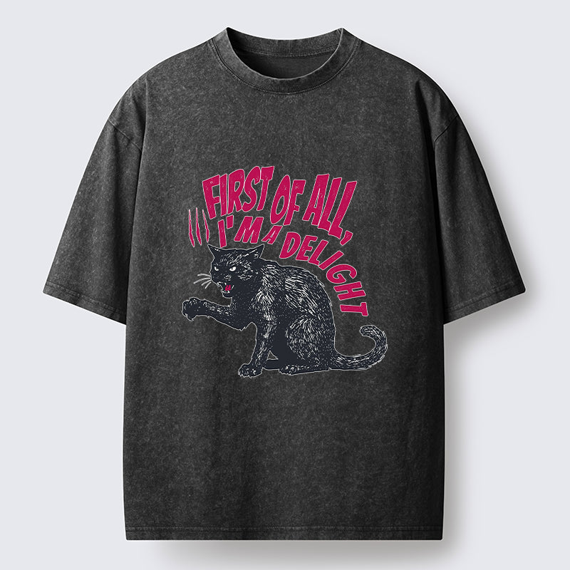 Unisex Fierce Black Cat Washed T-Shirt