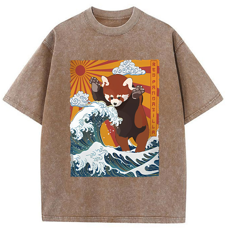 The Great Wave Off Red Panda Washed T-Shirt