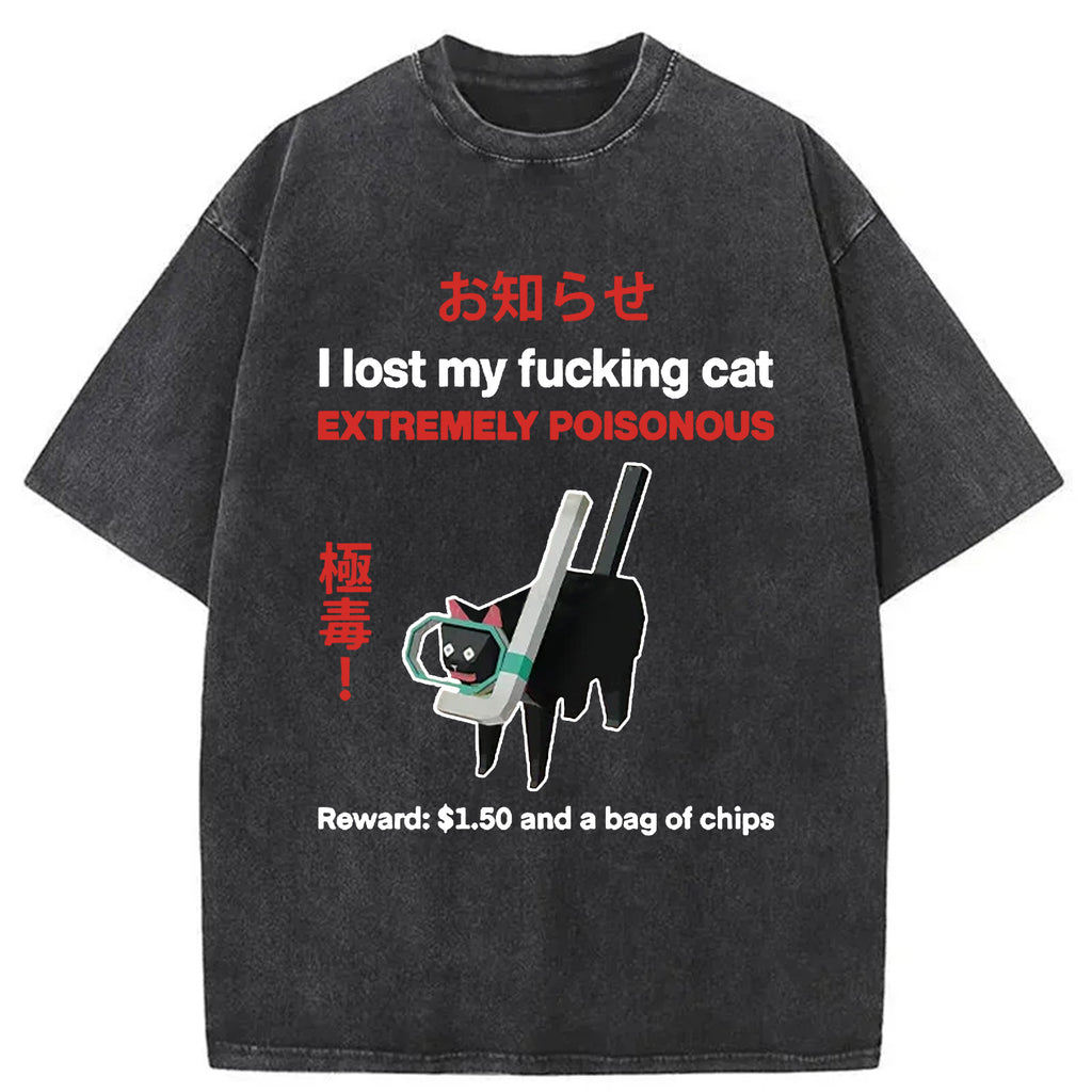 Find The Toxic Cat Funny Washed T-Shirt