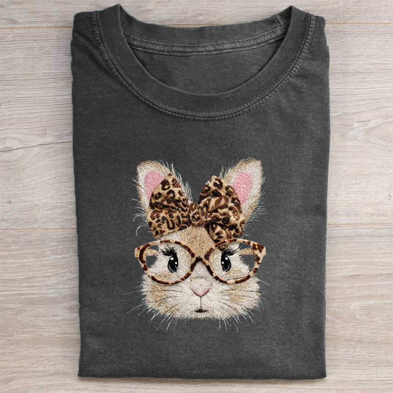 Unisex Retro Happy Easter Bunny Printed Washed Folded T-shirt