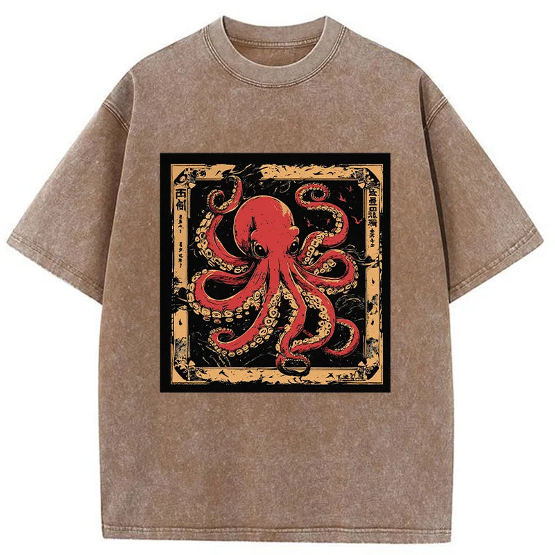 Retro Octopus Washed T-Shirt