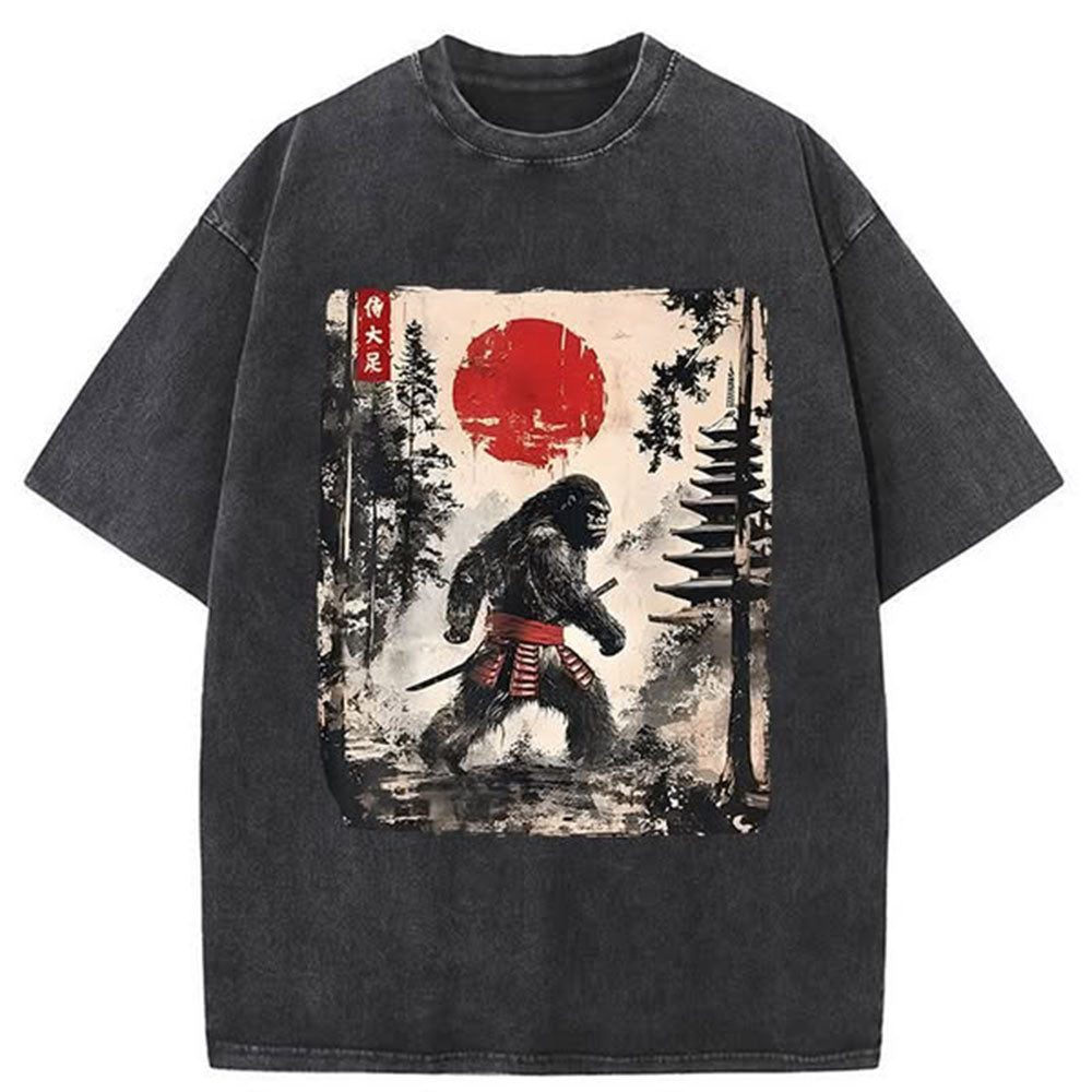Japanese Samurai Bigfoot Washed T-Shirt