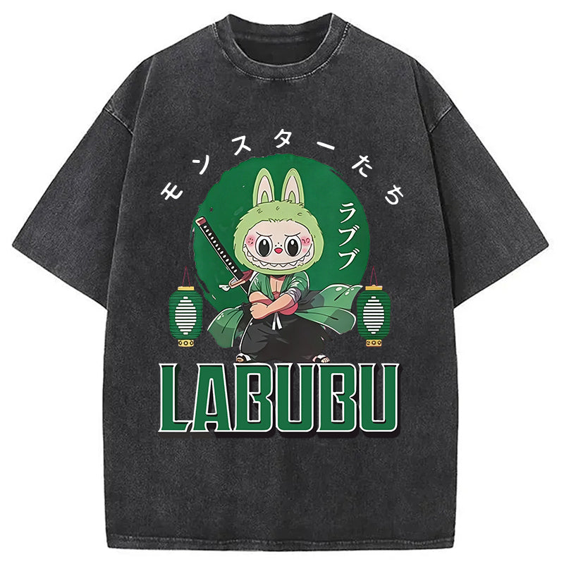 Samurai-Themed Labubu Washed T-Shirt