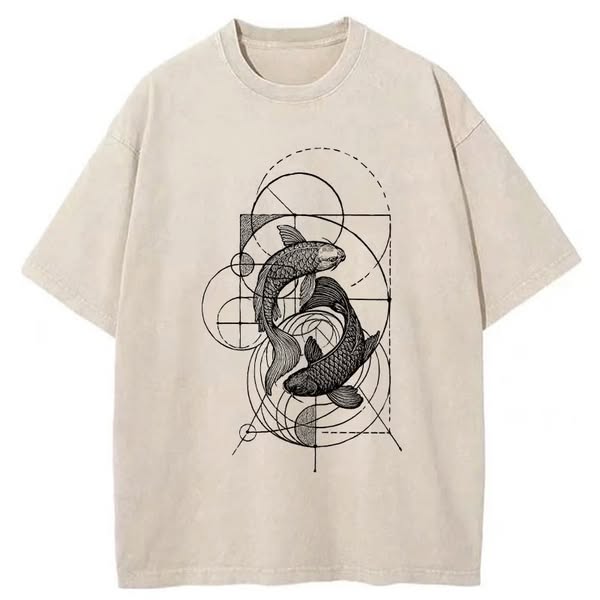 The Harmony Of Geometry And Koi Washed T-Shirt