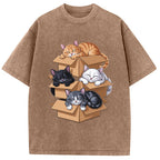 Kawaii Cardboard Cat Washed T-Shirt