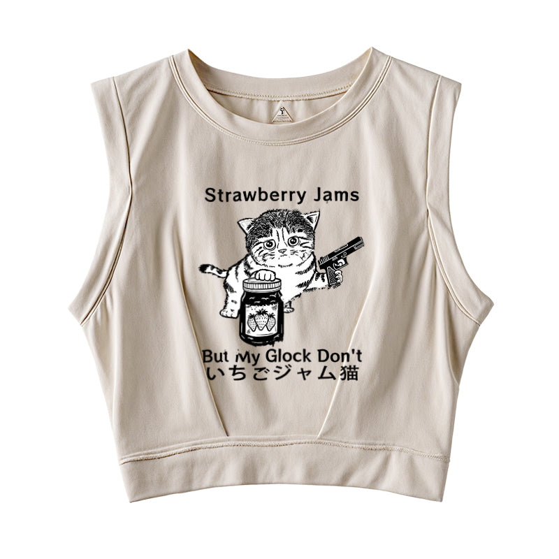 Strawberry Jam Cat Sleeveless Crop Top