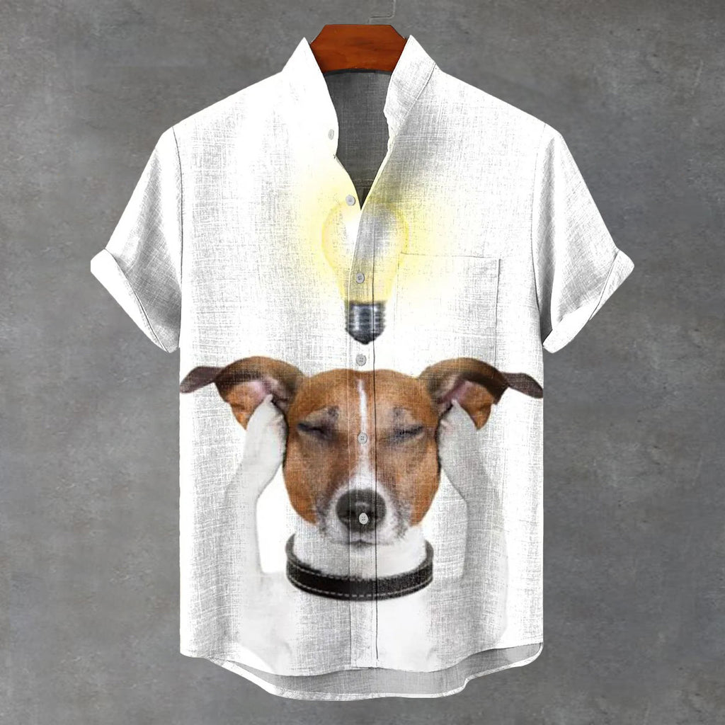 Bulb Puppy Vintage Print Casual 100% Cotton Shirt