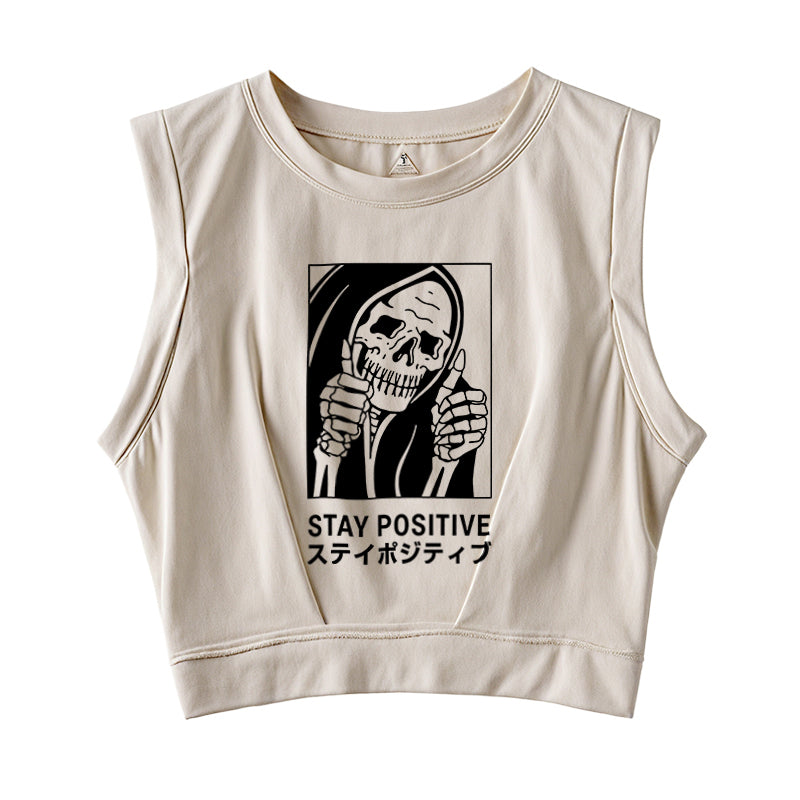 Stay Positive Skeleton Sleeveless Crop Top