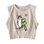 Cat Holding A Frog Sleeveless Crop Top