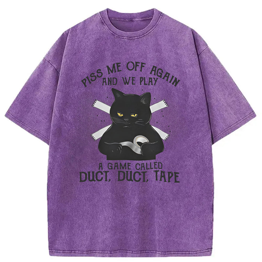 Funny Black Cat with Duct Tape Washed T-Shirt