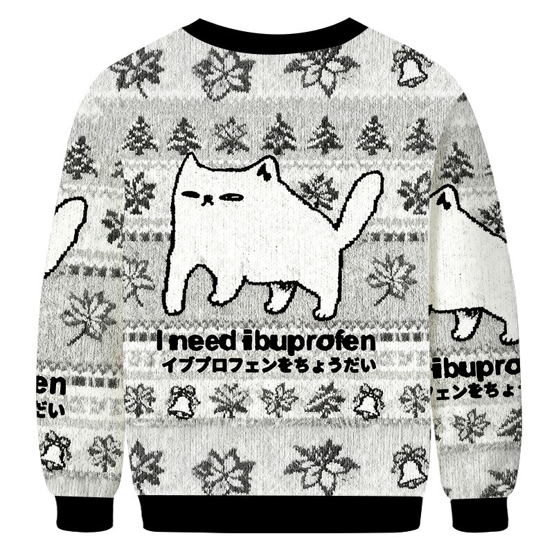 Fishneo I Need Ibuprofen Cat Christmas Ugly Sweatshirt