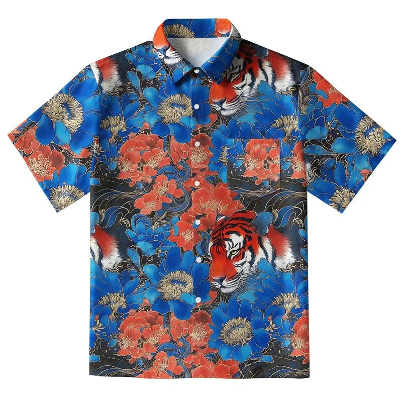 Tiger Among Flowers Button-up Shirt