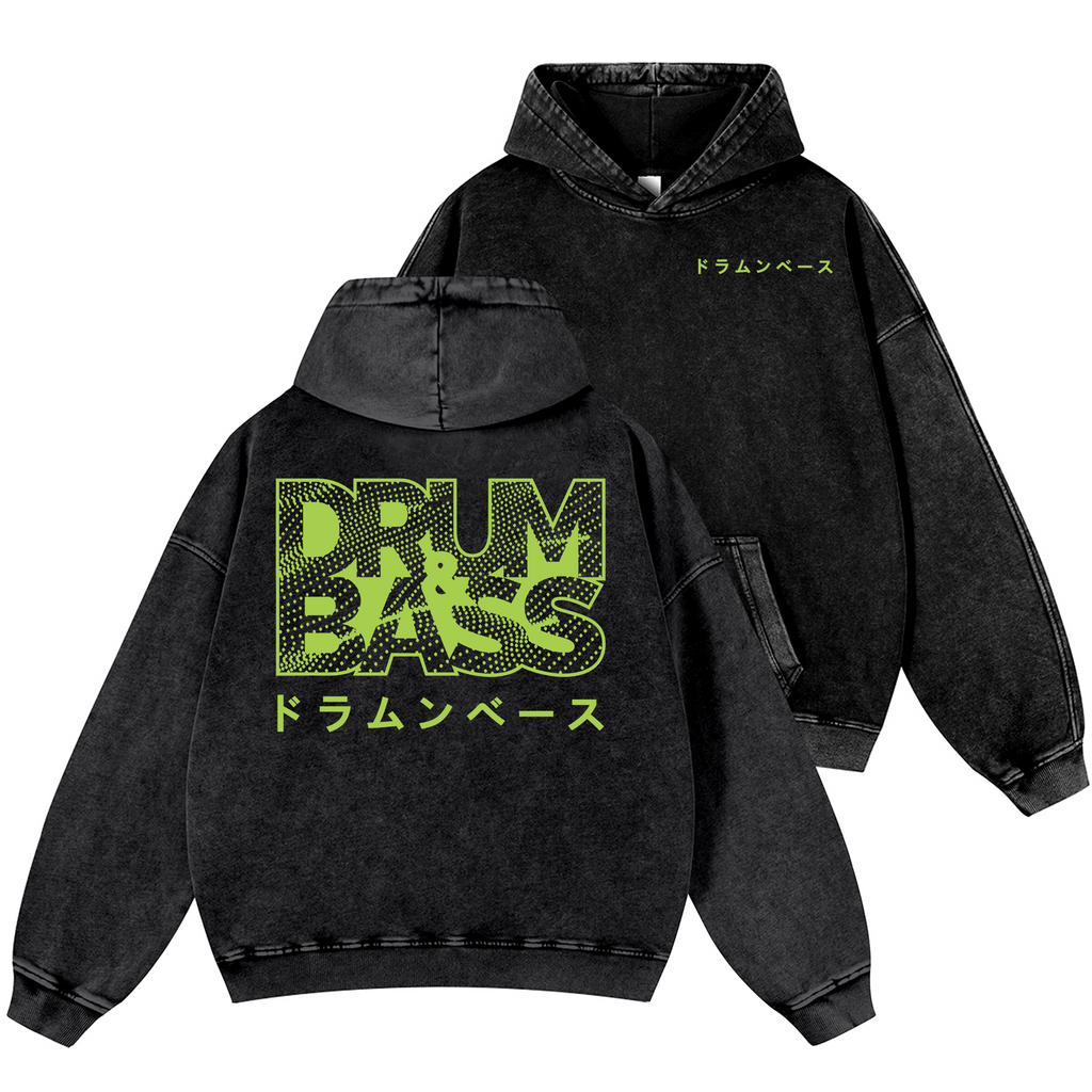 Drum & Bass Vintage Washed Cotton Back Art Hoodie