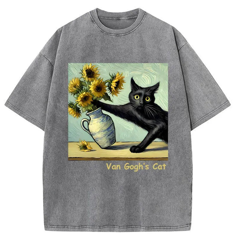 Van Gogh's Naughty Cat Washed T-Shirt
