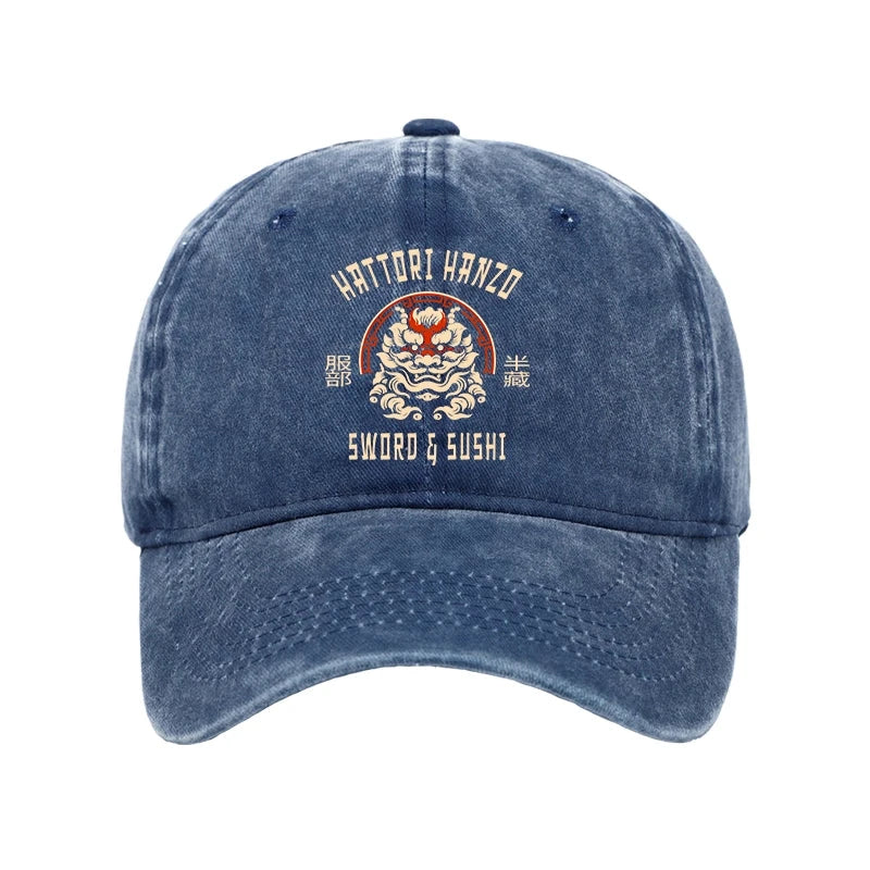 Hattori Hanzo Sword And Sushi Japanese Washed Cap