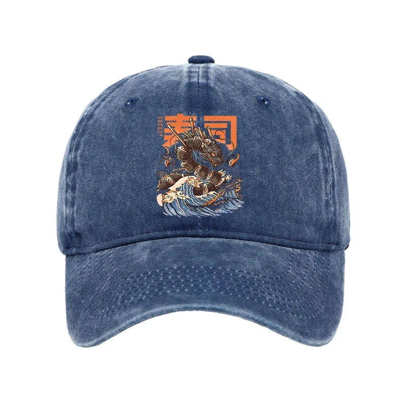The Great Sushi Dragon Wave Washed Cap