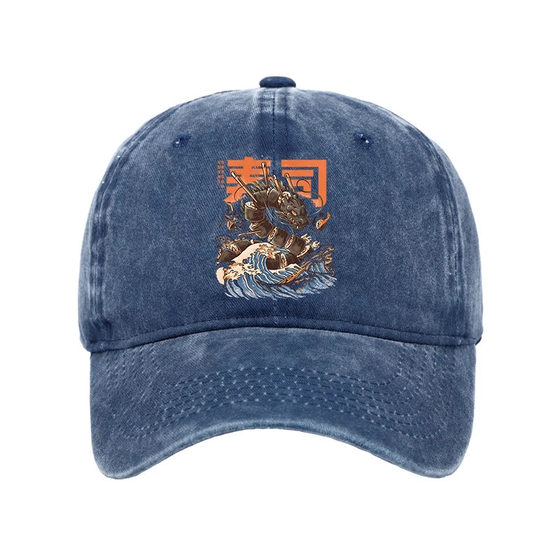 The Great Sushi Dragon Wave Washed Cap