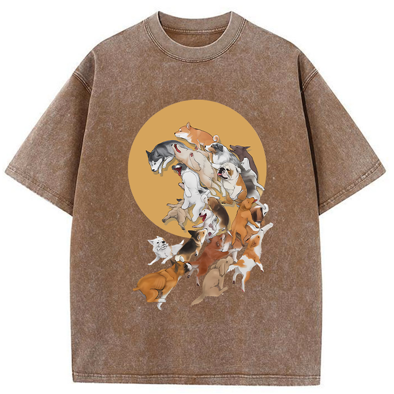 Dogs Under The Moon Washed T-Shirt
