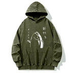 Japanese Fish Hold Up White Washed Hoodie